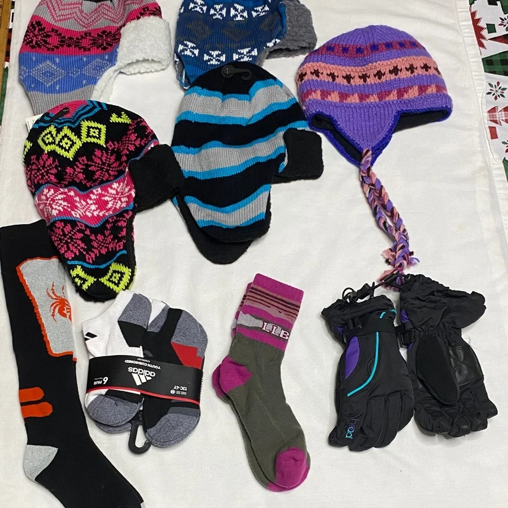 Kids Winter Hat and Glove Collection - Black, Pink, Purple